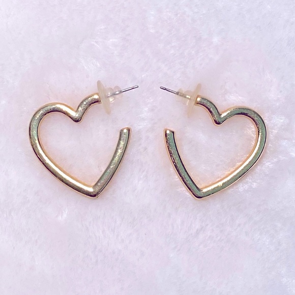 Chunky Heart Shaped Earrings Open Hoop Gold Toned Edgy Cute Fun - Picture 6 of 9